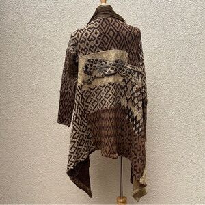 $1.7k Ralph Lauren LS Cheetah drape Geometric Brown Cardigan goat suede linen